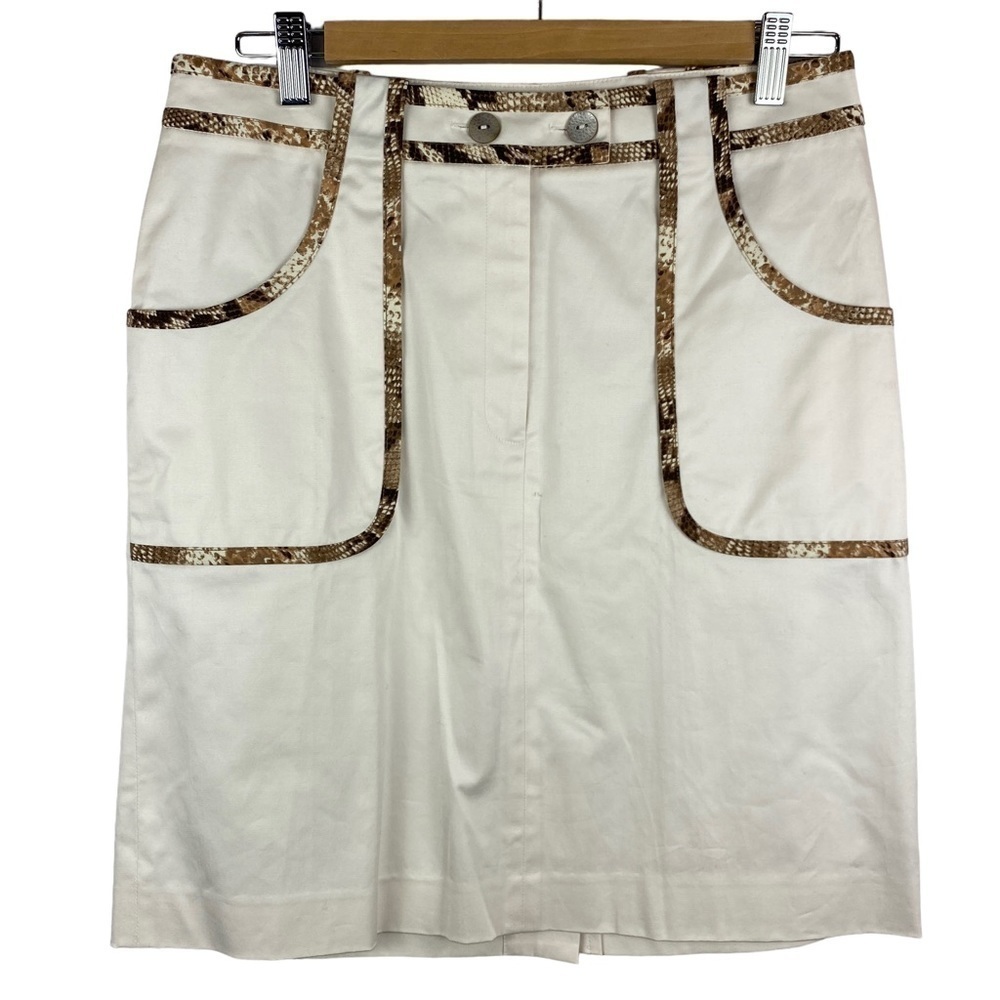 ✨3/$21✨ Blain & Cartwright White Cotton Skirt Snake Trim Size 10 Safari Utility